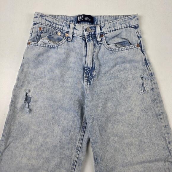 GAP Denim Jeans Womens 2 26L Light Wash Blue High Rise Wide Leg Distressed - Picture 3 of 15